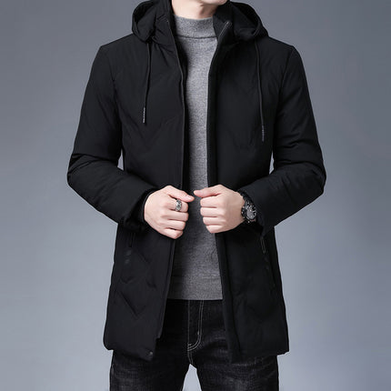 Men's Casual Thickening Mid-length Hooded Detachable Warm Jacket