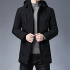 Men's Casual Thickening Mid-length Hooded Detachable Warm Jacket