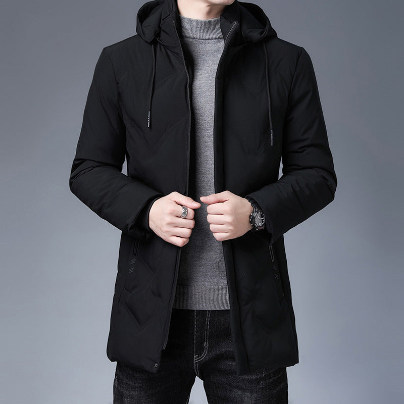 Men's Casual Thickening Mid-length Hooded Detachable Warm Jacket