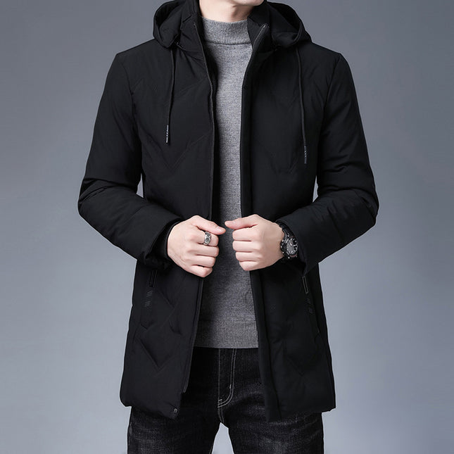 Men's Casual Thickening Mid-length Hooded Detachable Warm Jacket