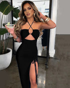 SS Chest Hollow Out Dress Black