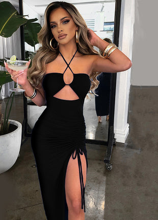 SS Chest Hollow Out Dress Black