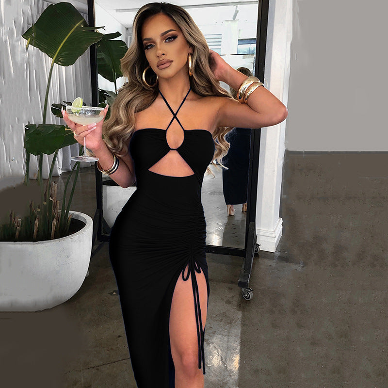 SS Chest Hollow Out Dress Black