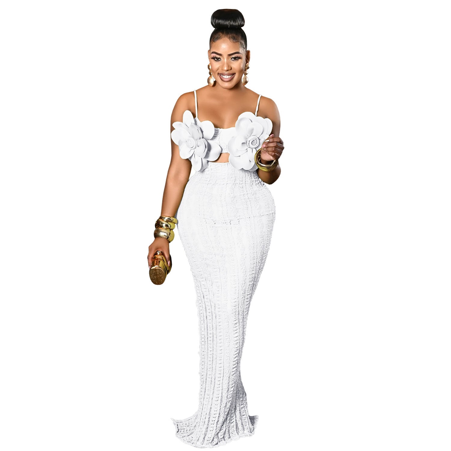 Lace Corsage Backless Sling Dress White