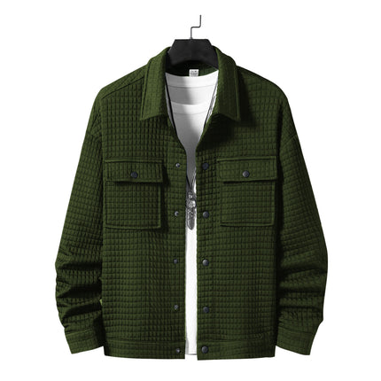 Men's Casual Jacquard Plaid Baggy Coat Green