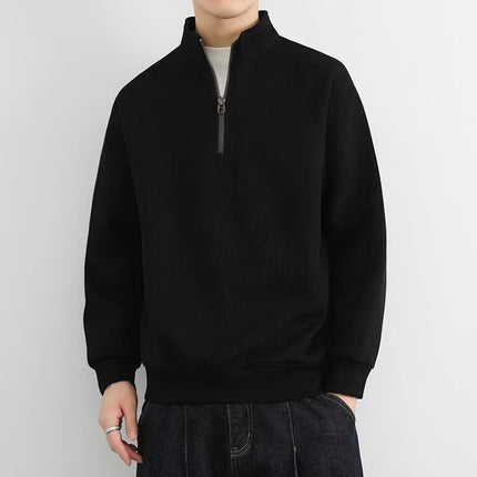 Half Zipped Stand Collar Men's Vintage Casual Sweatshirt Black