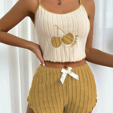 Comfortable Suspender Pyjama Two Piece Yellow
