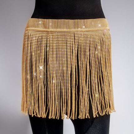 Rhinestone Strap Women's Skirt Gold